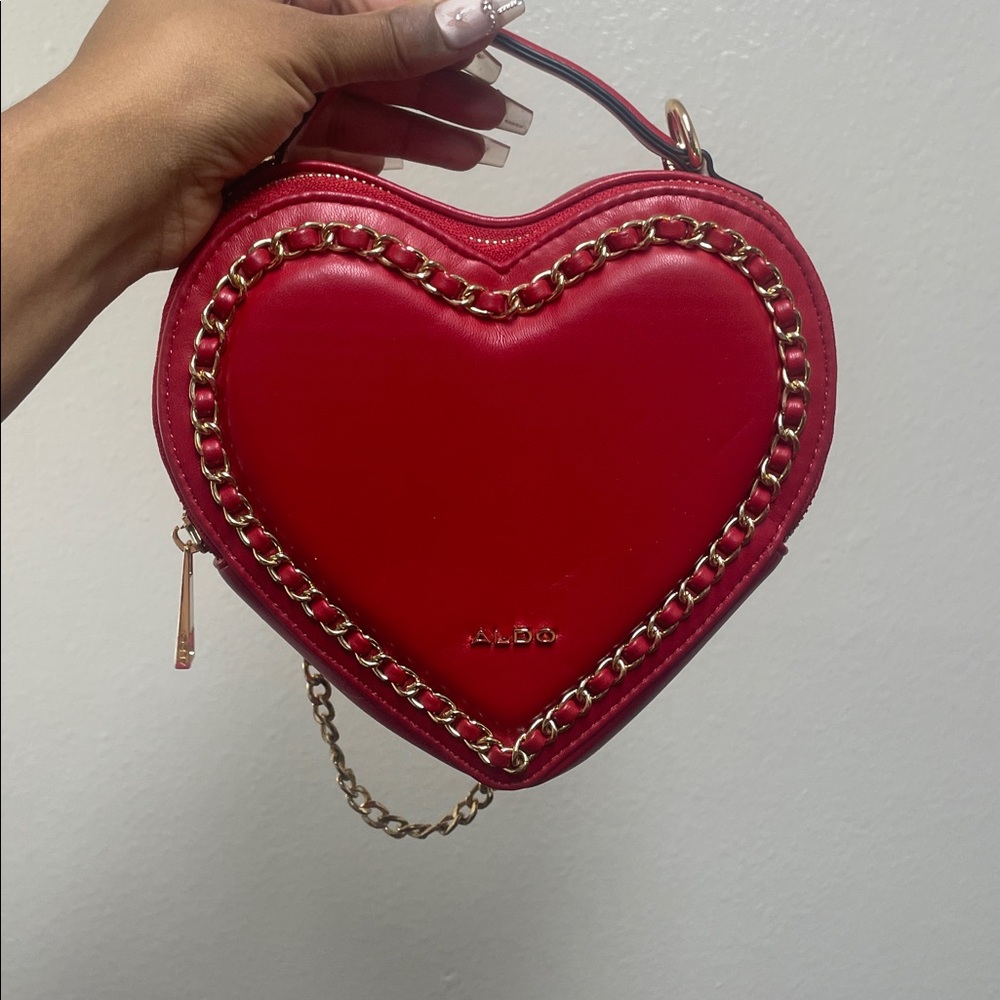 Aldo Red Heart Bag with Gold Chain Accent